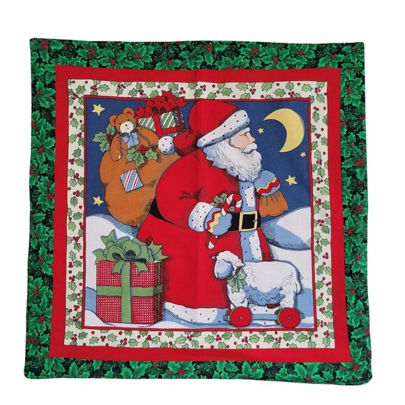 Handmade Santa Claus Christmas Pillow Cover Cotton Zipper Closure 20 x 20 - Picture 1 of 5